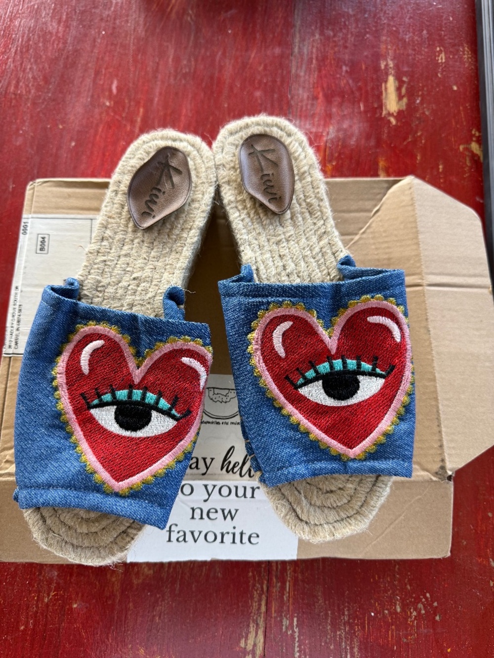 Handmade blue Mules with heart/evil eye
